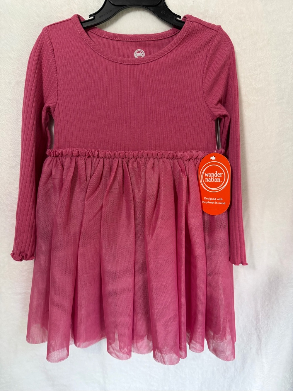 wonder nation Hot Pink Ribbed Top with Tulle Skirt